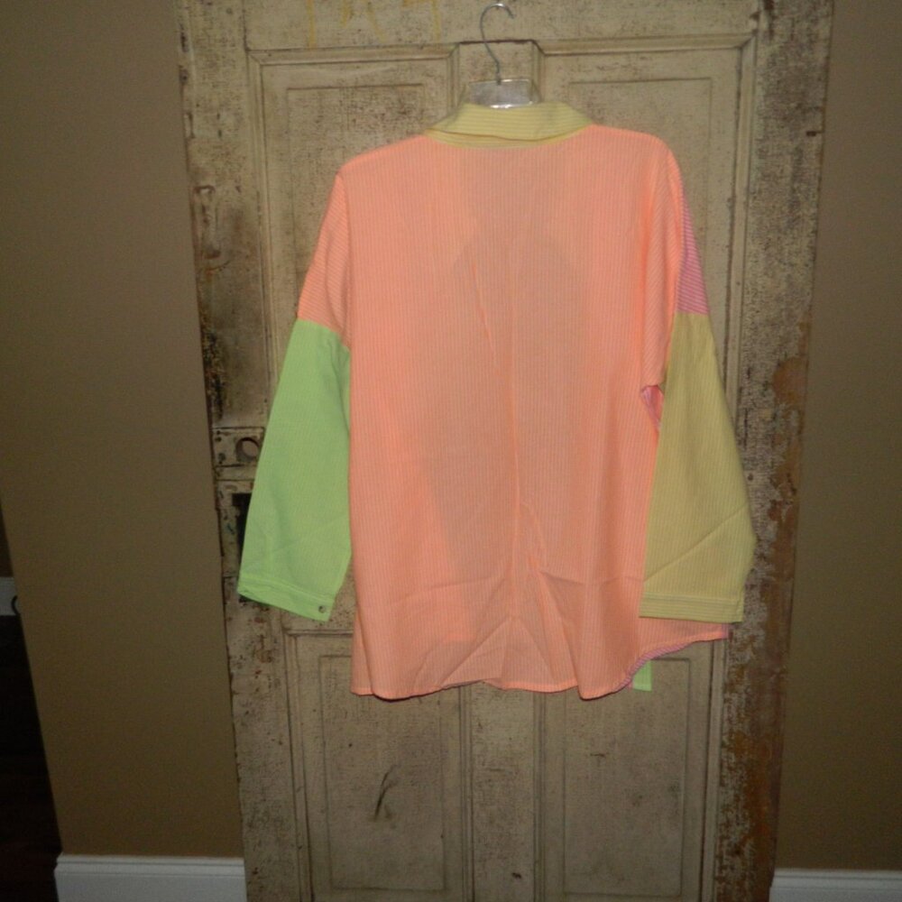 Davi & Dani Neon Stripe Button Up Oversized Blous… - image 4